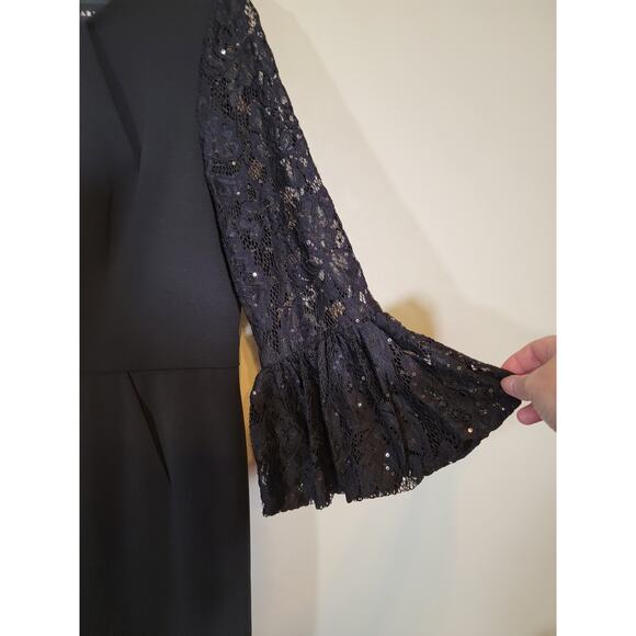 Scarlett Black Sheath Dress Subtle Sequin on Lace Sleeves Size 10 Party Event - Picture 8 of 10